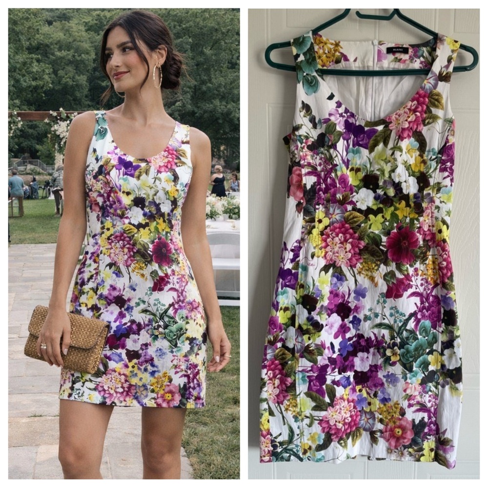 Riani Floral Sheath Dress White Purple Sz S - Picture 13 of 14